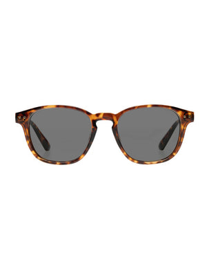 Liive Phoenix Polar Sunglasses with tortoiseshell frames and grey polarized lenses offering UV protection, displayed frontally against a white backdrop.