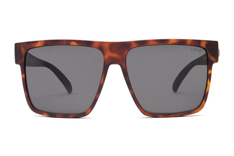 Liive Envy Polar Sunglasses: tortoiseshell square frames, dark polarised lenses with UV protection, and subtle lens branding.