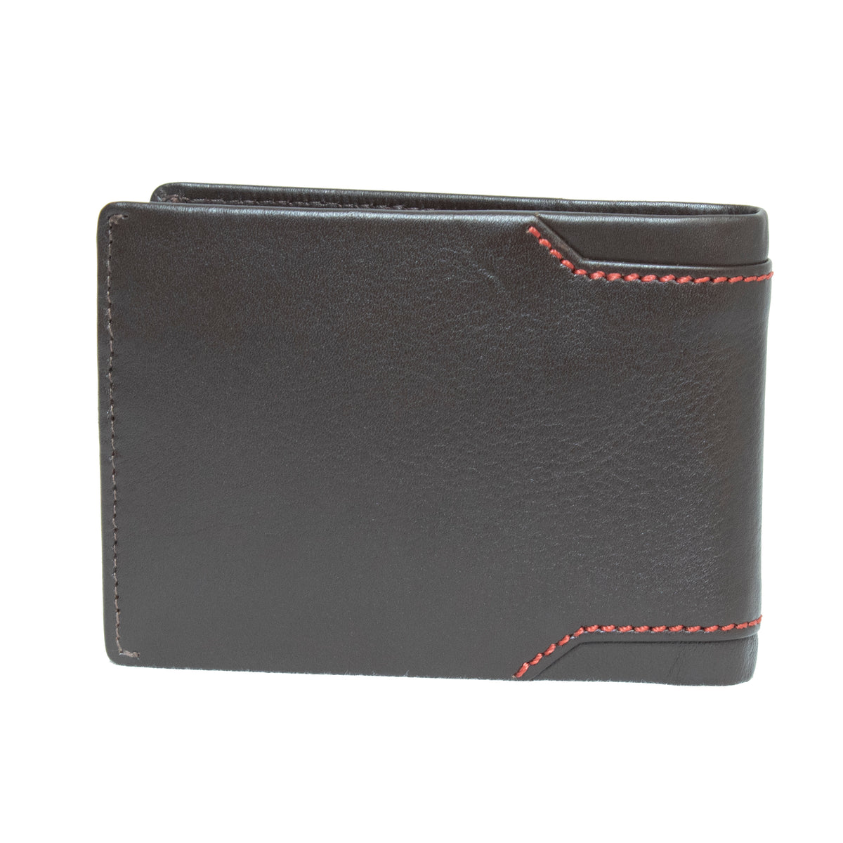 The Pierre Cardin Wallet, crafted in black genuine leather with chic red corner stitching and displayed closed on a white background, provides RFID protection for enhanced security.