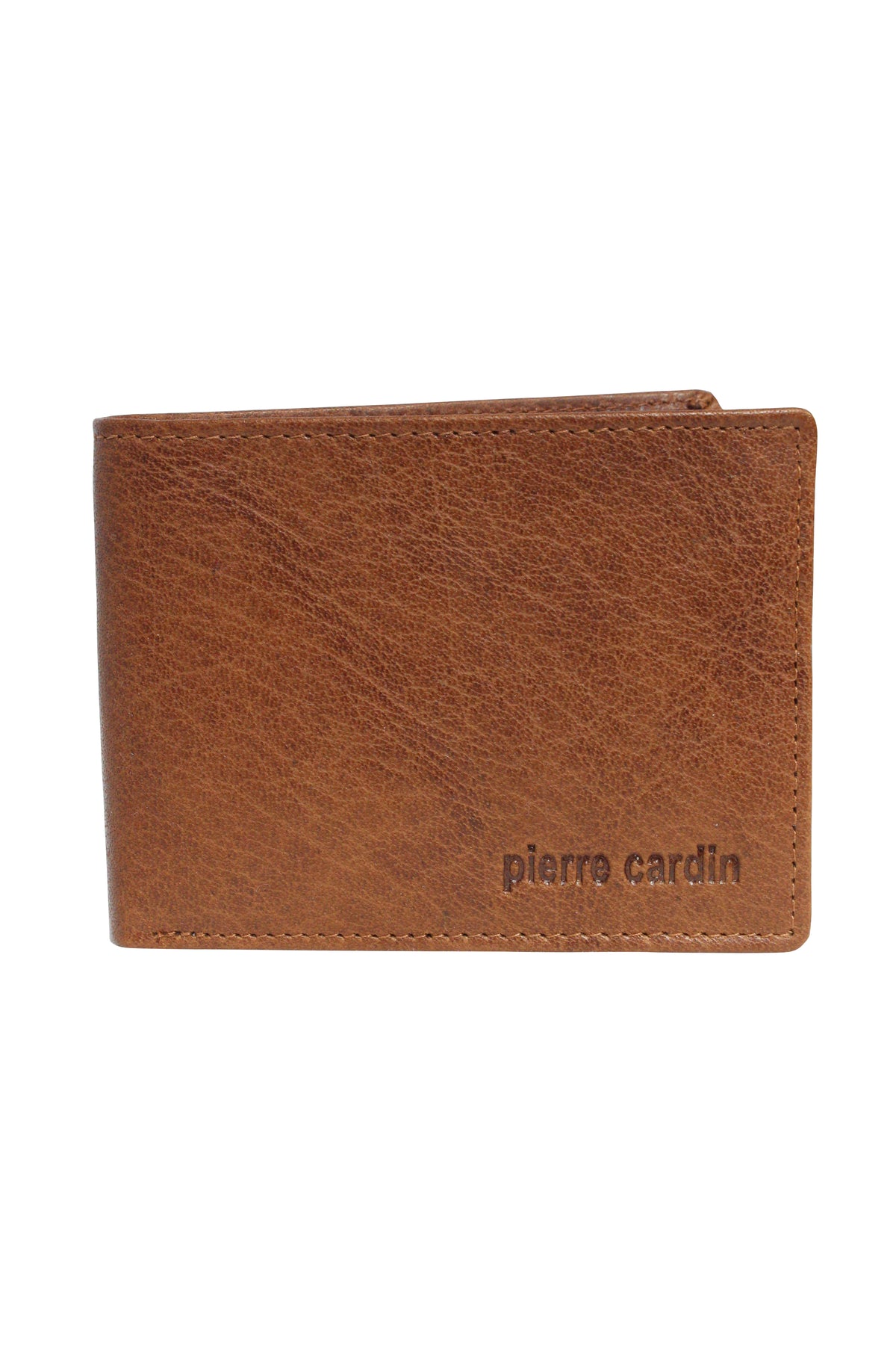This Pierre Cardin Wallet boasts a textured genuine Italian leather surface, with "Pierre Cardin" embossed in the lower right corner, and includes RFID protection for enhanced security.