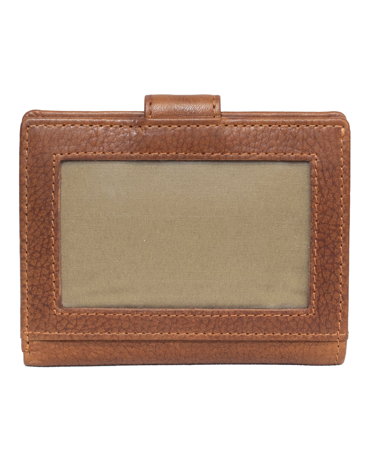 The Pierre Cardin Wallet, crafted from genuine leather, features a clear ID window on the front. It boasts visible stitching along the edges and a small tab at the top. The ID window reveals the tan interior, which includes RFID protection for your cards.