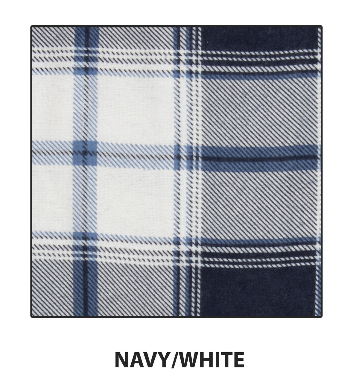 The Ritemate Kids Pilbara Closed Front Flannelette Shirt showcases a navy and white plaid design with alternating blue and white lines. "NAVY/WHITE" is written in black capitals. Featuring buttoned chest pockets, it's crafted from pre-shrunk cotton for lasting comfort.