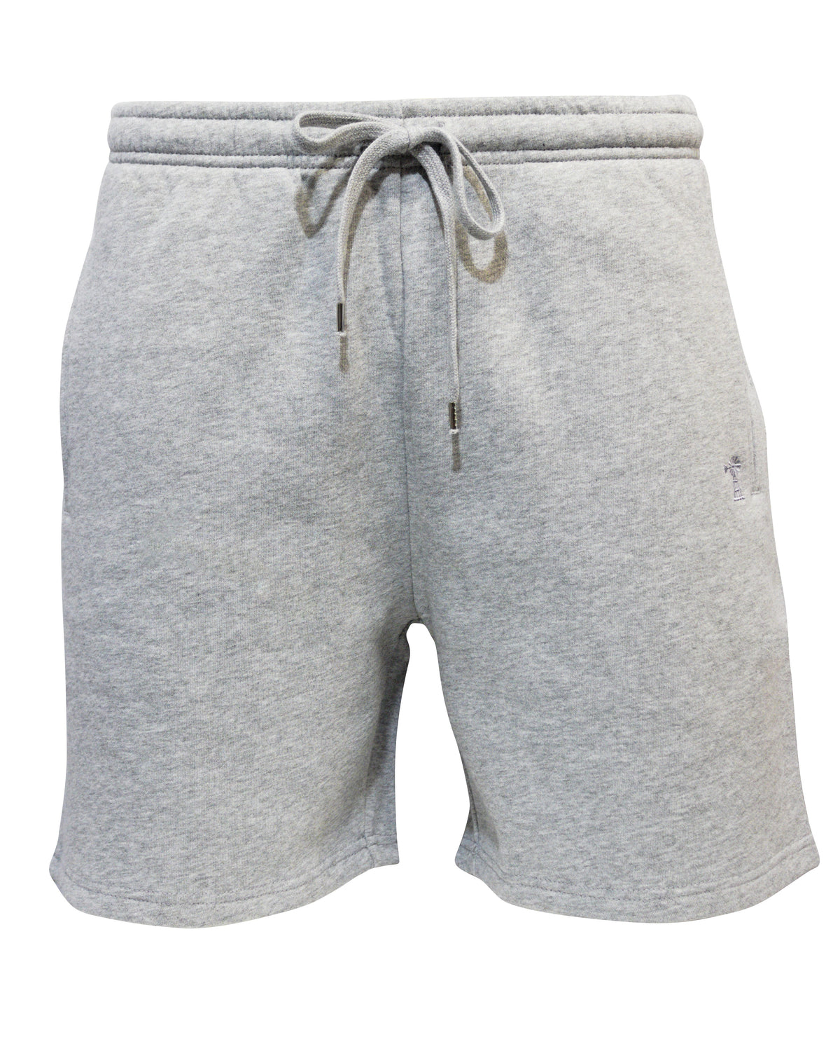 The Pilbara Fleece Track Short features a relaxed fit with visible seams, an elastic waist, and metal-tipped drawstring ends, displayed on a plain white background.