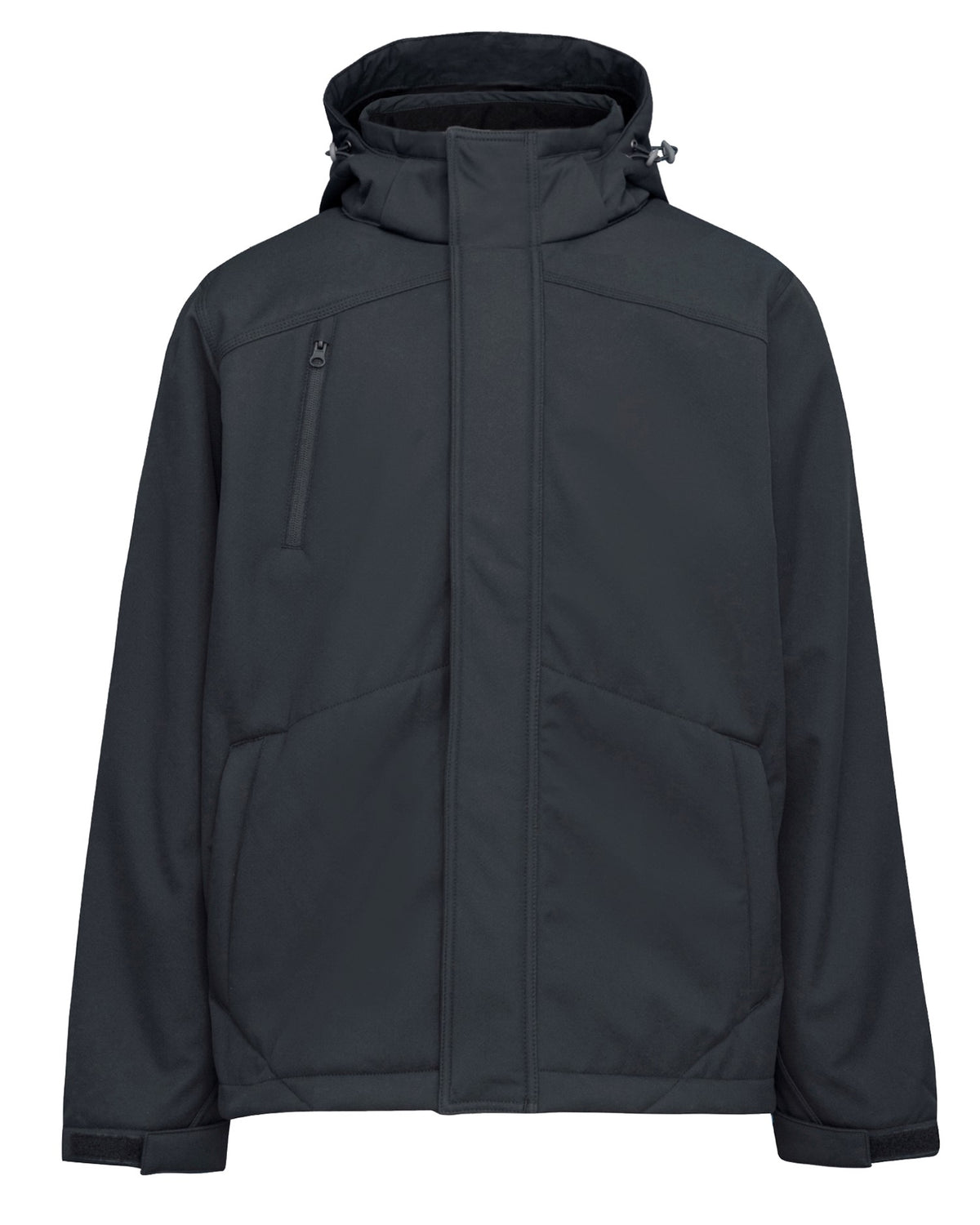 The Rainbird Jones Softshell Sherpa Lined Jacket in dark green features a zip-up front, two side pockets, and one chest pocket. Designed for cold weather with a stylish minimalist look, it’s crafted from waterproof fabric to keep you dry while maintaining its sleek appearance.