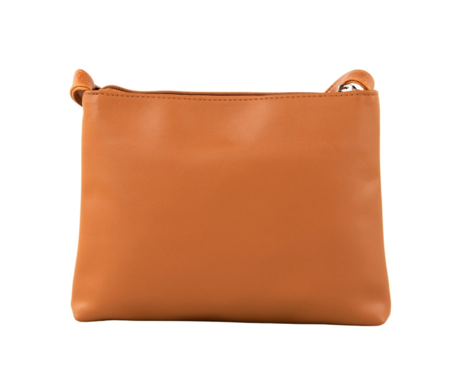 The Rusty Willow Sidebag is a compact, rectangular, light brown crossbody with a simple design and zipper closure, displayed on a plain white background.