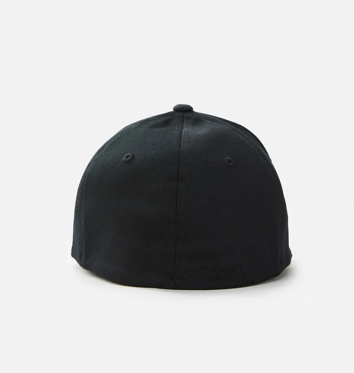 The Rip Curl Tepan Cap, seen from the back, showcases a subtle logo near the bottom edge. Made from a soft cotton blend with a curved peak design and small ventilation holes, it appears against a plain light gray background.