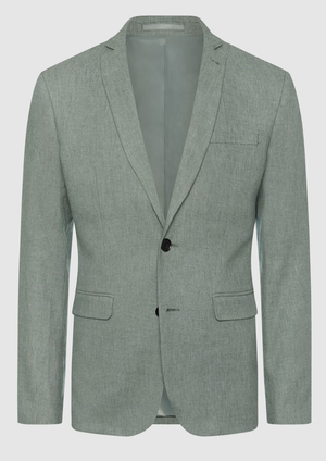 The Connor Scarborough Slim Blazer is a light grey men's blazer with a notched lapel, textured detailing, two black buttons, flap pockets, and a chest pocket—shown on a plain background. A sharp style statement from Connor.