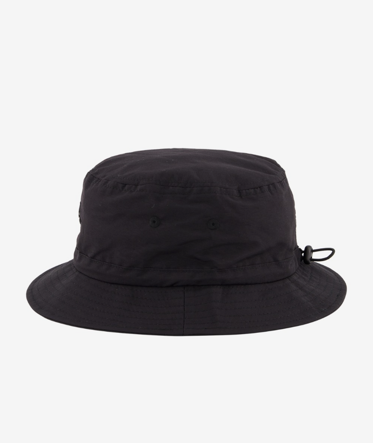 The Swanndri Murrays Bay v2 Hat, with a robust black bucket design, wide circular brim, and side drawstring, is set against a white backdrop.