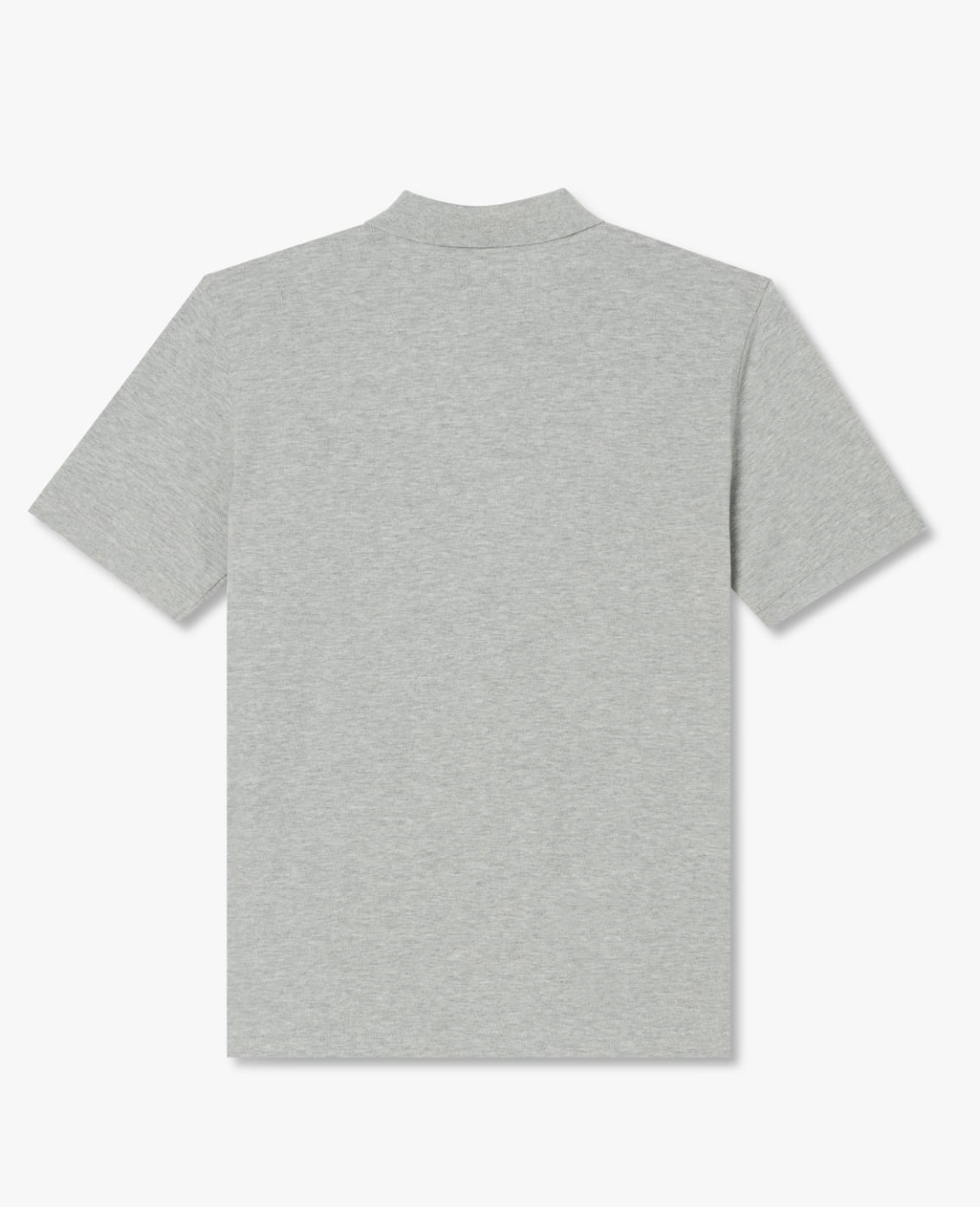 The RM Williams Rod Polo is displayed flat, showcasing the back. It features solid gray cotton fabric with a ribbed collar and no visible logos or patterns, offering a sleek appearance.