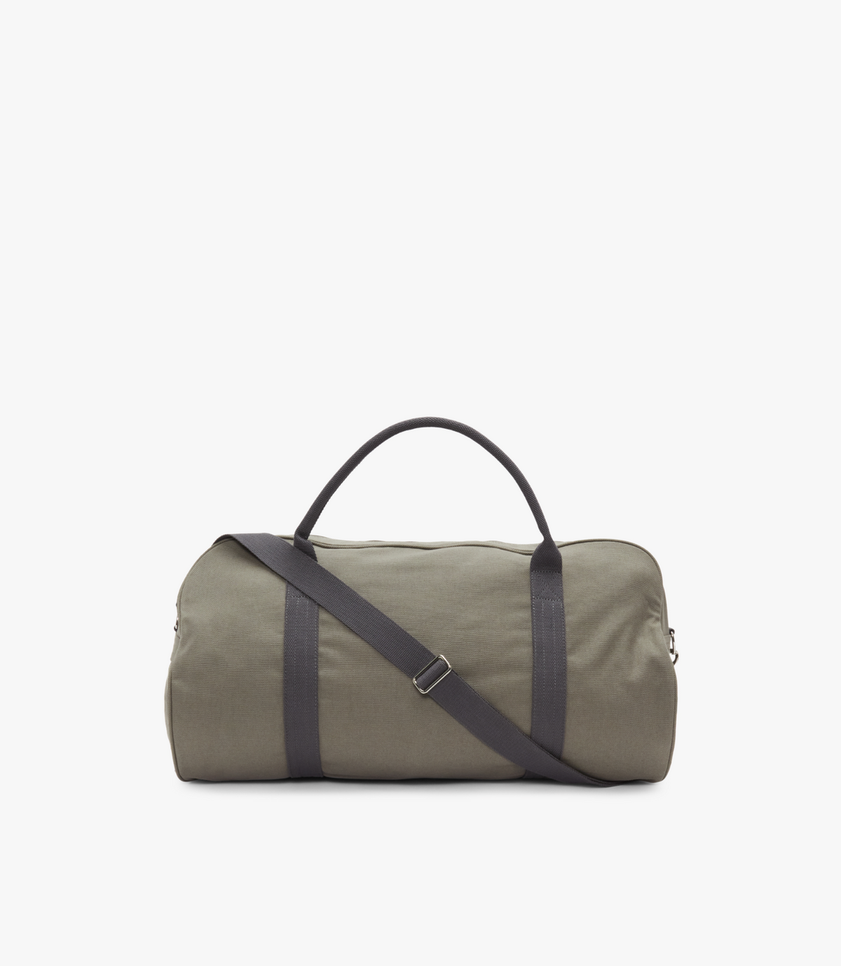The RM Williams Nanga Canvas Bag, a green duffle-style crafted from durable cotton canvas with dark handles and an adjustable shoulder strap, is showcased against a plain white background.