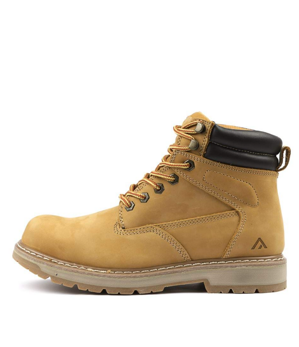 The Colorado Altitude Boot is a tan-colored, leather work boot featuring a black padded collar, high traction rubber sole, and lace-up front. It boasts reinforced stitching and includes a small logo near the heel on the side.