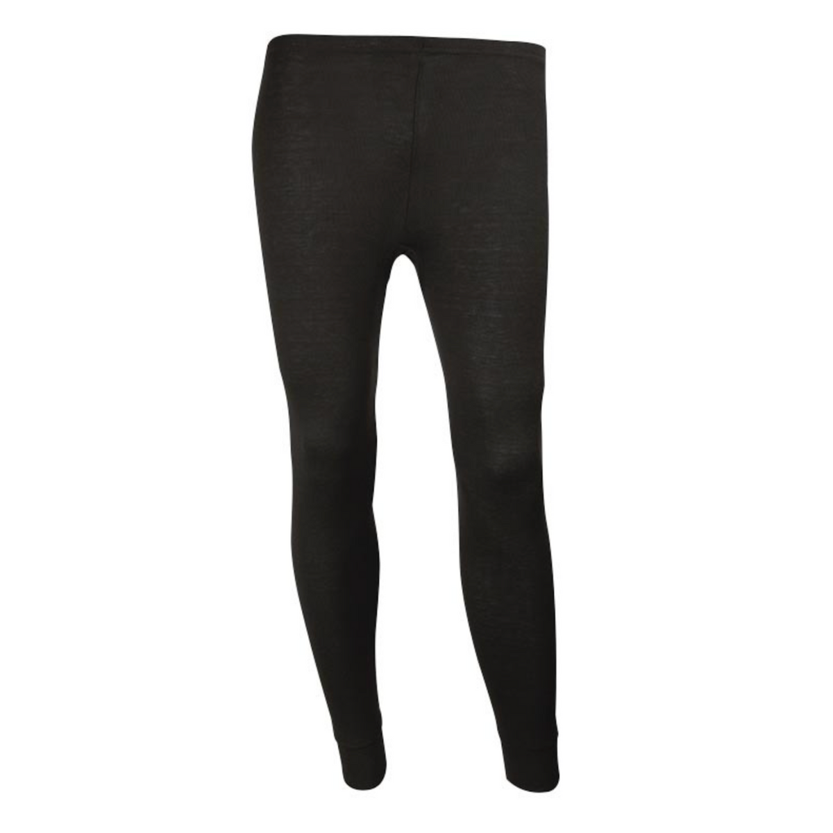 A pair of black Sherpa Merino Long Thermal Pants displayed against a plain white background, featuring a seamless design made from Australian Merino Wool for warmth and moisture management, with an elastic waistband and ankle cuffs.