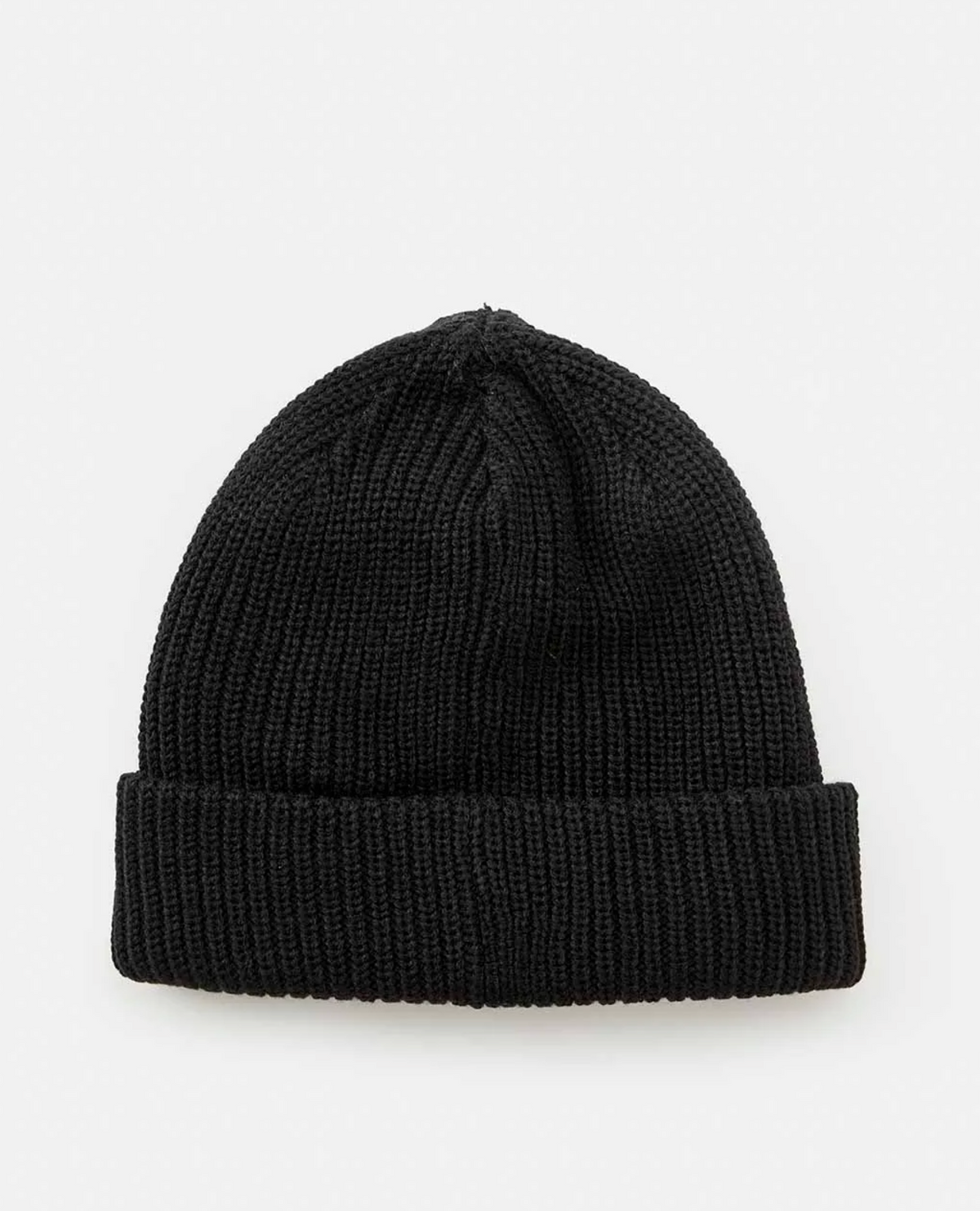 A black Rip Curl Icons Reg Beanie with a cozy fleece lining and folded brim, displayed on a plain white background.