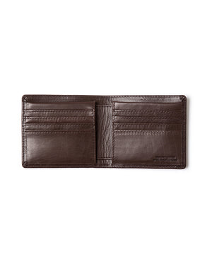 An open Rodd & Gunn Marybank Wallet in dark brown buffalo leather with multiple card slots and pockets on both sides, shown on a white background.