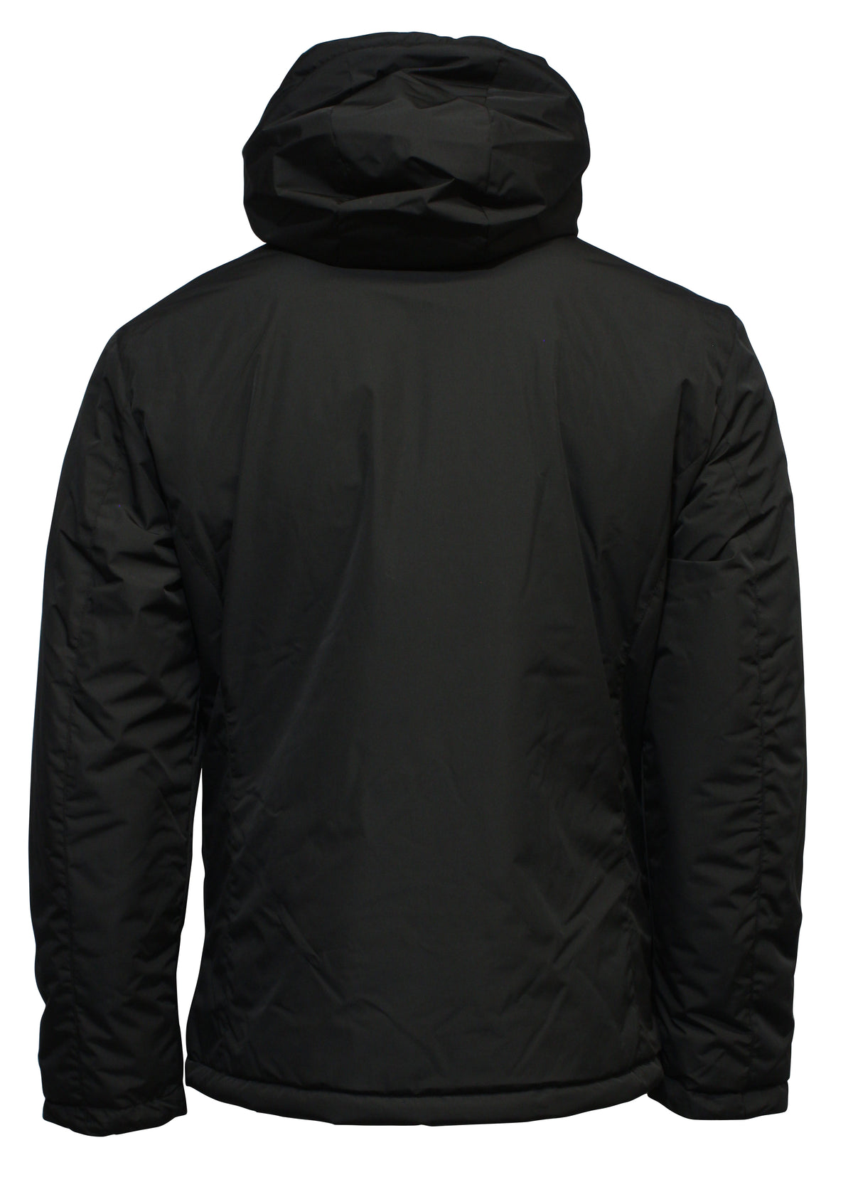 The Daniel Hechter Cycle Jacket is a casual black hooded winter jacket with polyester padding for insulation and a smooth texture. It has long sleeves with adjustable cuffs, an attached hood, offering comfort and functionality without visible embellishments or logos.
