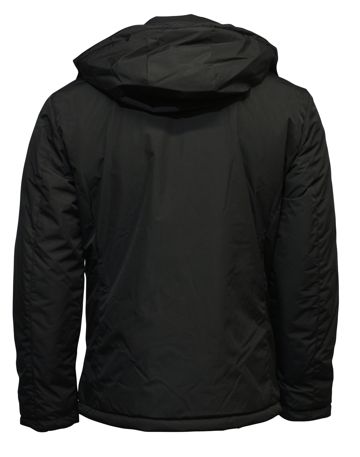 The Daniel Hechter Cycle Jacket in black, viewed from the back, highlights its simple design with a quilted texture. It has long sleeves with adjustable cuffs and is slightly padded with polyester, perfect for cold weather.