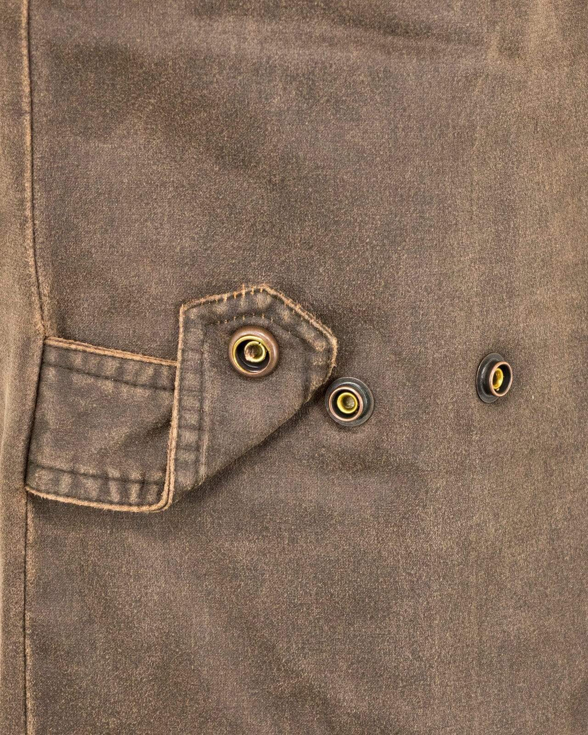 A close-up of a pocket on the Outback Landsman Vest, highlighting its water-resistant and machine-washable material.