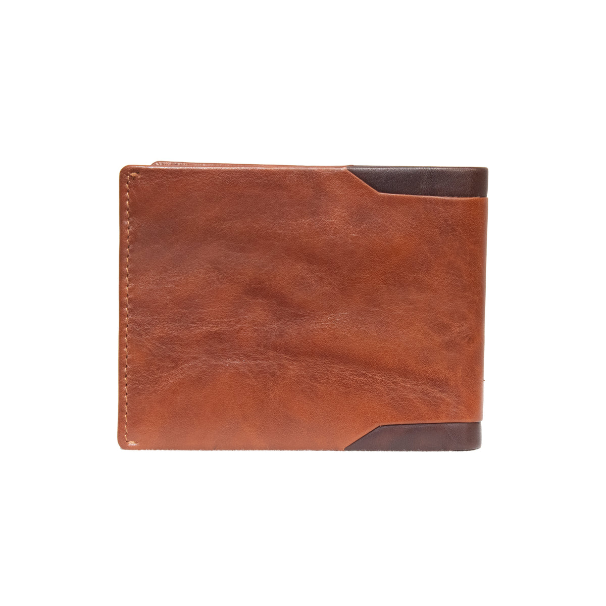 The Pierre Cardin Wallet is a brown genuine leather wallet featuring a smooth surface and minimalist design. It includes darker leather accents on the corners and edges, providing a clear indication when it's closed. Visible stitching along the edges highlights its well-crafted construction, while built-in RFID protection ensures your personal data remains safe.