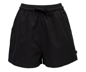 Silent Theory Sabine Short features a stylish design with an elastic waistband and drawstring. These black casual shorts offer a loose fit and are made from lightweight fabric, ensuring maximum comfort for everyday wear.