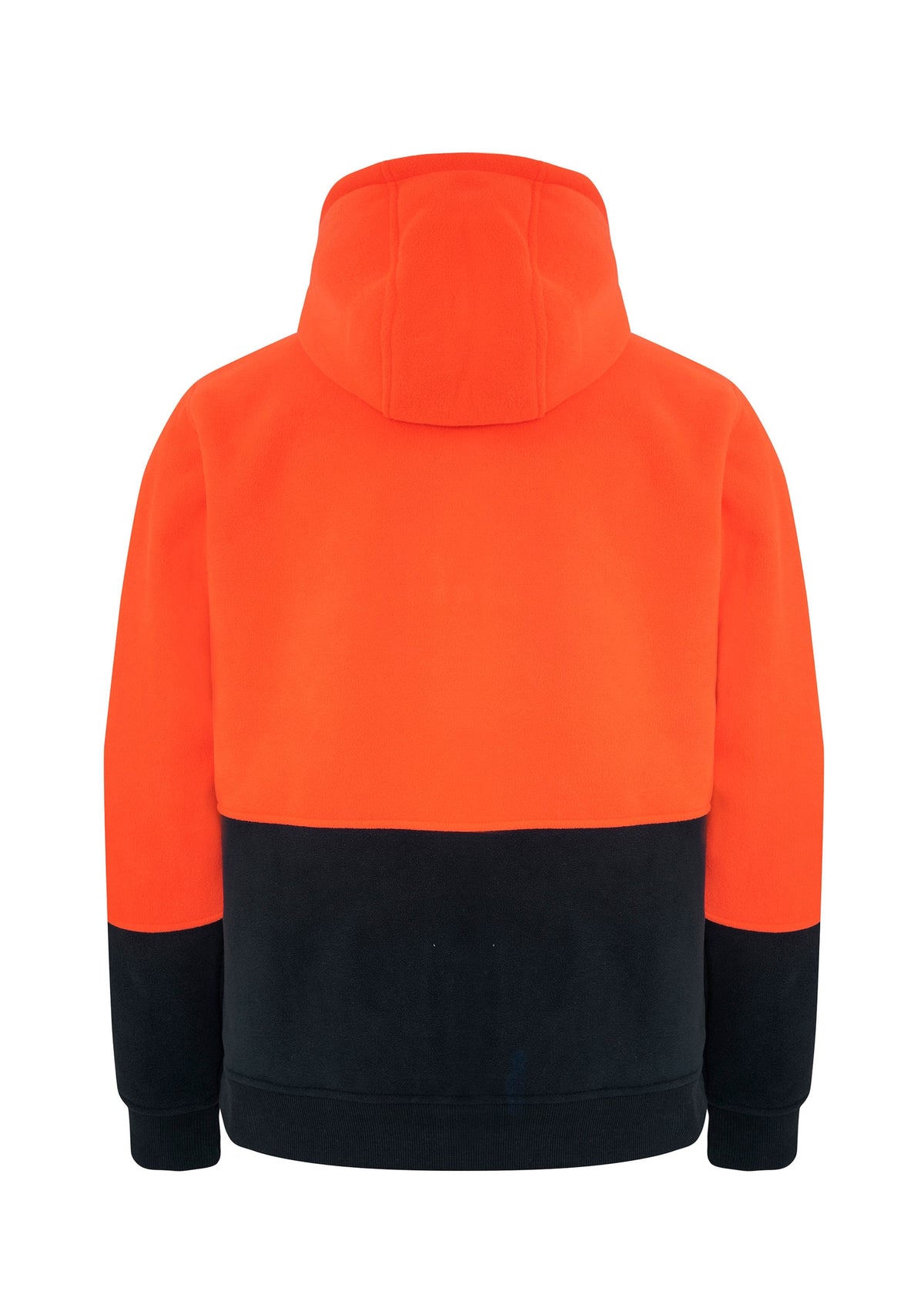 Introducing the Rainbird Taylor Sherpa Hoodie – a cozy and comfortable sweatshirt featuring a bright orange upper half and a black lower half. The back showcases long sleeves and a minimalist design free of any visible logos or text. An extra layer of warmth is provided by the plush sherpa inner lining.